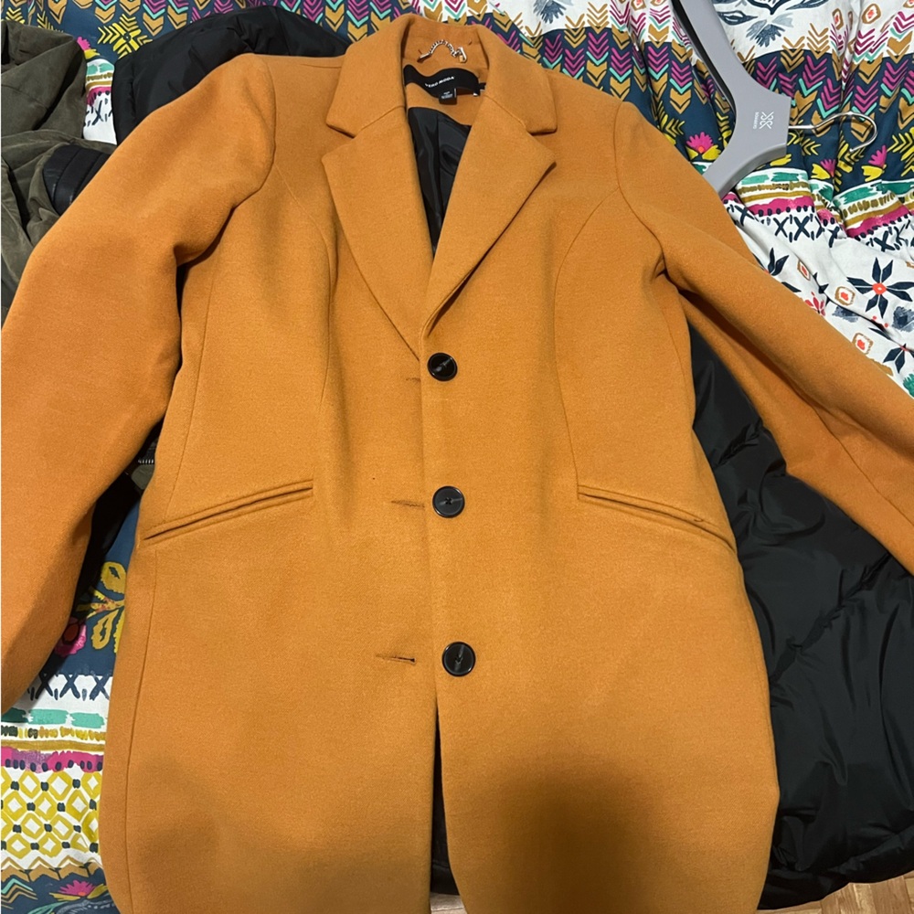 Vero moda mustard long line wool coat size M